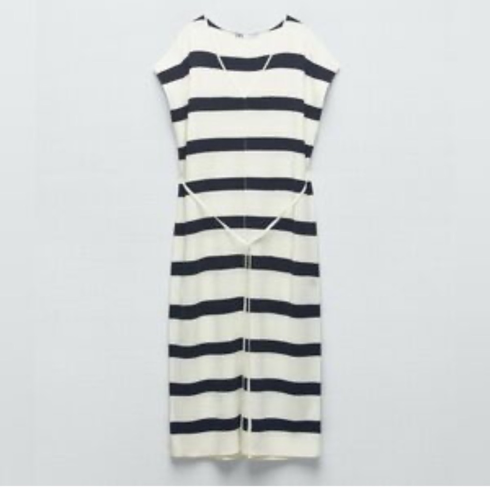 Zara Navy and White Midi Dress
